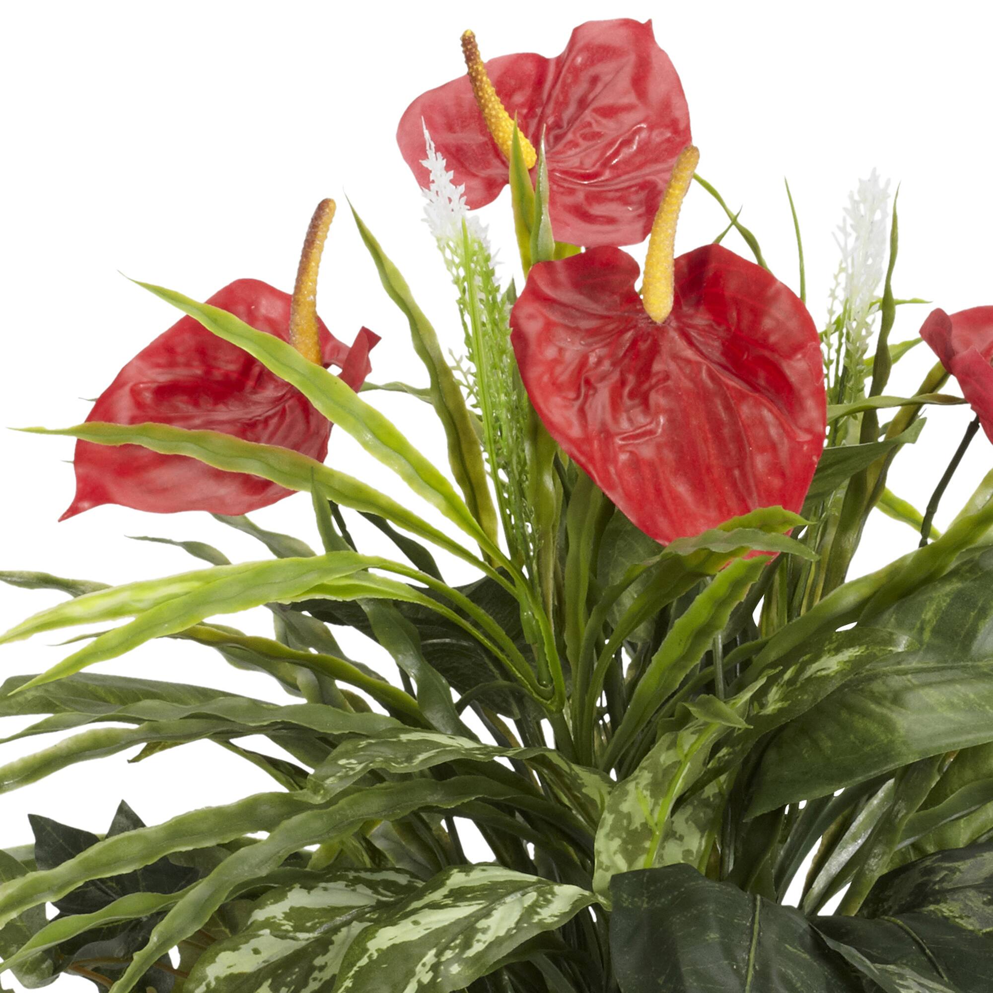 26" Artificial Mixed Greens & Anthurium Plant with Decorative Vase